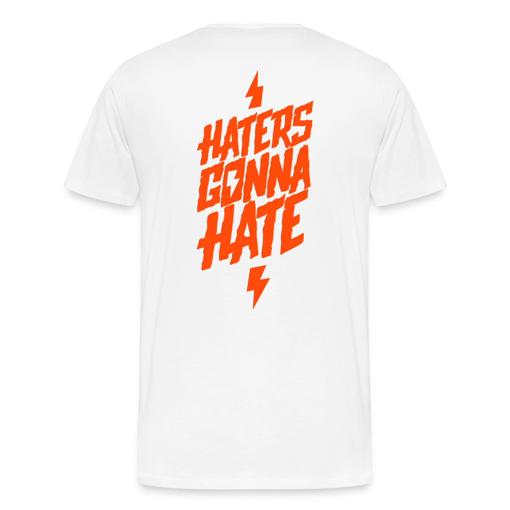 SPOD Männer Premium T-Shirt | Spreadshirt 812 weiß / S Haters gonna hate - Neonorange - Männer Premium T-Shirt E-Bike-Community