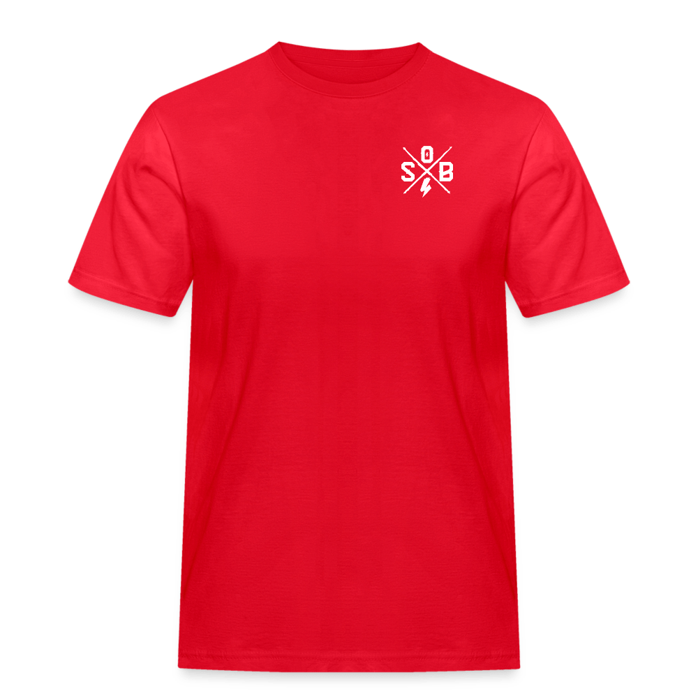 SPOD Männer Workwear T-Shirt Cross / Skullgang Grunge Logo -Front/ Back - Männer Workwear T-Shirt E-Bike-Community