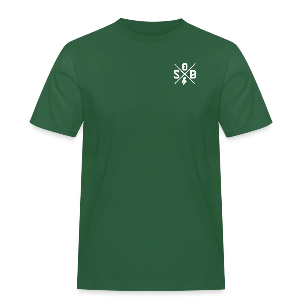 SPOD Männer Workwear T-Shirt Flaschengrün / S Cross / Skullgang Grunge Logo -Front/ Back - Männer Workwear T-Shirt E-Bike-Community