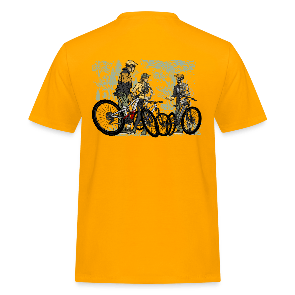 SPOD Männer Workwear T-Shirt Gold / S 2 Seiten - Shred or Alive Crew - Männer Workwear T-Shirt E-Bike-Community