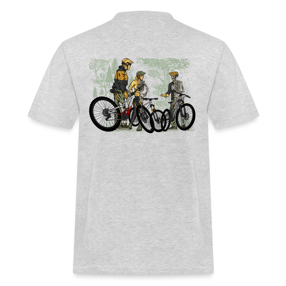 SPOD Männer Workwear T-Shirt Grau meliert / S 2 Seiten - Shred or Alive Crew - Männer Workwear T-Shirt E-Bike-Community