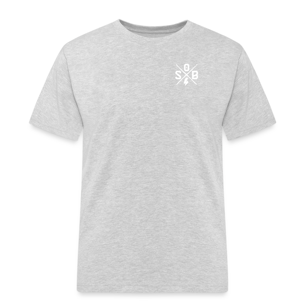 SPOD Männer Workwear T-Shirt Grau meliert / S Cross / Skullgang Grunge Logo -Front/ Back - Männer Workwear T-Shirt E-Bike-Community