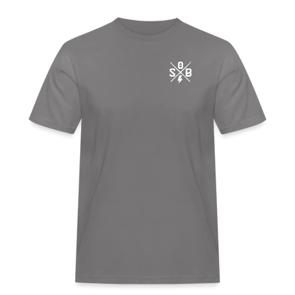 SPOD Männer Workwear T-Shirt Grau / S Cross / Skullgang Grunge Logo -Front/ Back - Männer Workwear T-Shirt E-Bike-Community