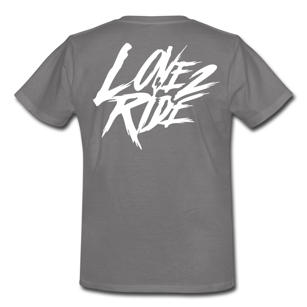 SPOD Männer Workwear T-Shirt LOVE 2 RIDE Dark - FRONT / BACK HEAVY Russel Athletic T-SHIRT E-Bike-Community