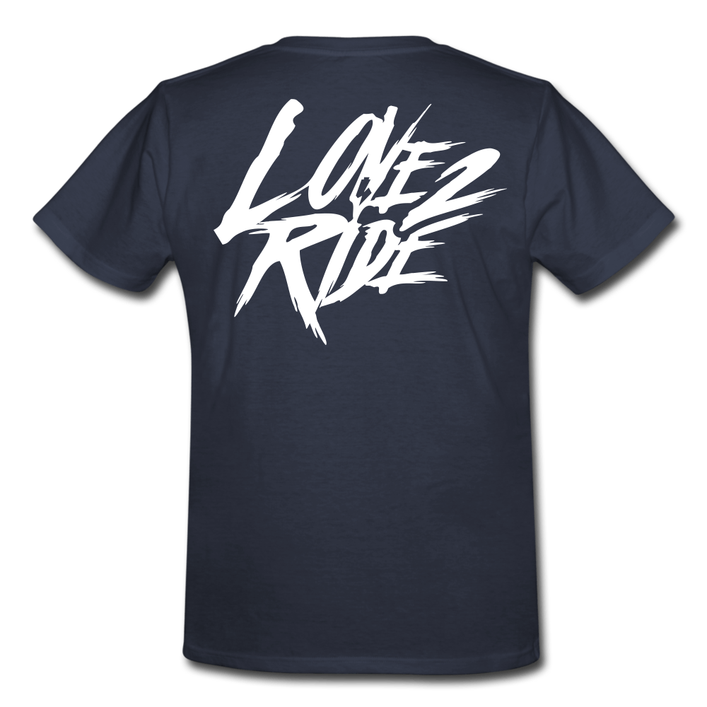 SPOD Männer Workwear T-Shirt LOVE 2 RIDE Dark - FRONT / BACK HEAVY Russel Athletic T-SHIRT E-Bike-Community