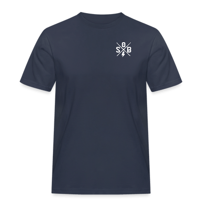 SPOD Männer Workwear T-Shirt Navy / S Cross / Skullgang Grunge Logo -Front/ Back - Männer Workwear T-Shirt E-Bike-Community