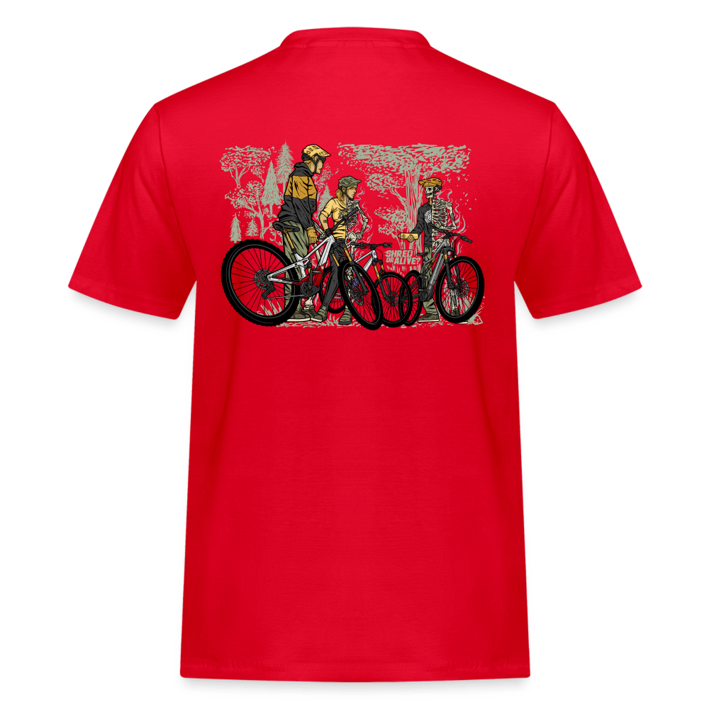 SPOD Männer Workwear T-Shirt Rot / S 2 Seiten - Shred or Alive Crew - Männer Workwear T-Shirt E-Bike-Community