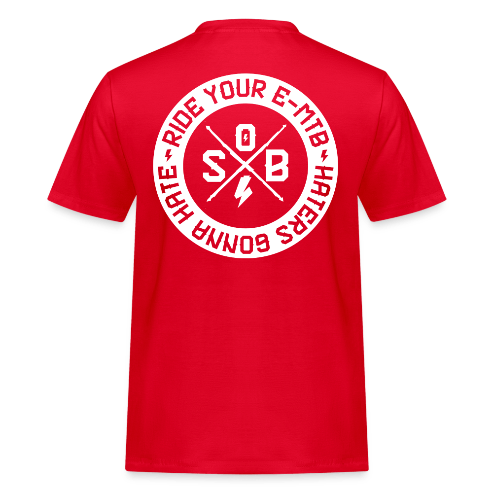 SPOD Männer Workwear T-Shirt Rot / S Haters gonna Hate 23 - Männer Russell Athletic Shirt E-Bike-Community