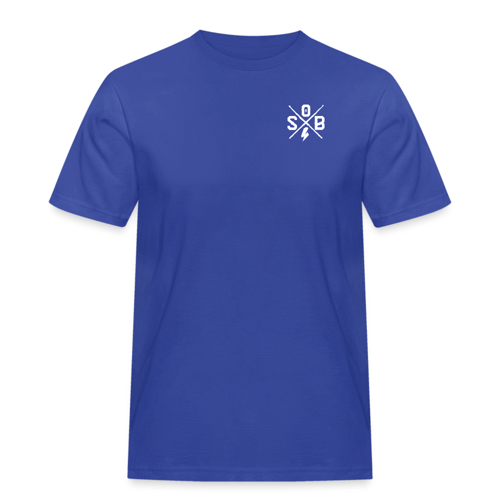 SPOD Männer Workwear T-Shirt Royalblau / S Cross / Skullgang Grunge Logo -Front/ Back - Männer Workwear T-Shirt E-Bike-Community