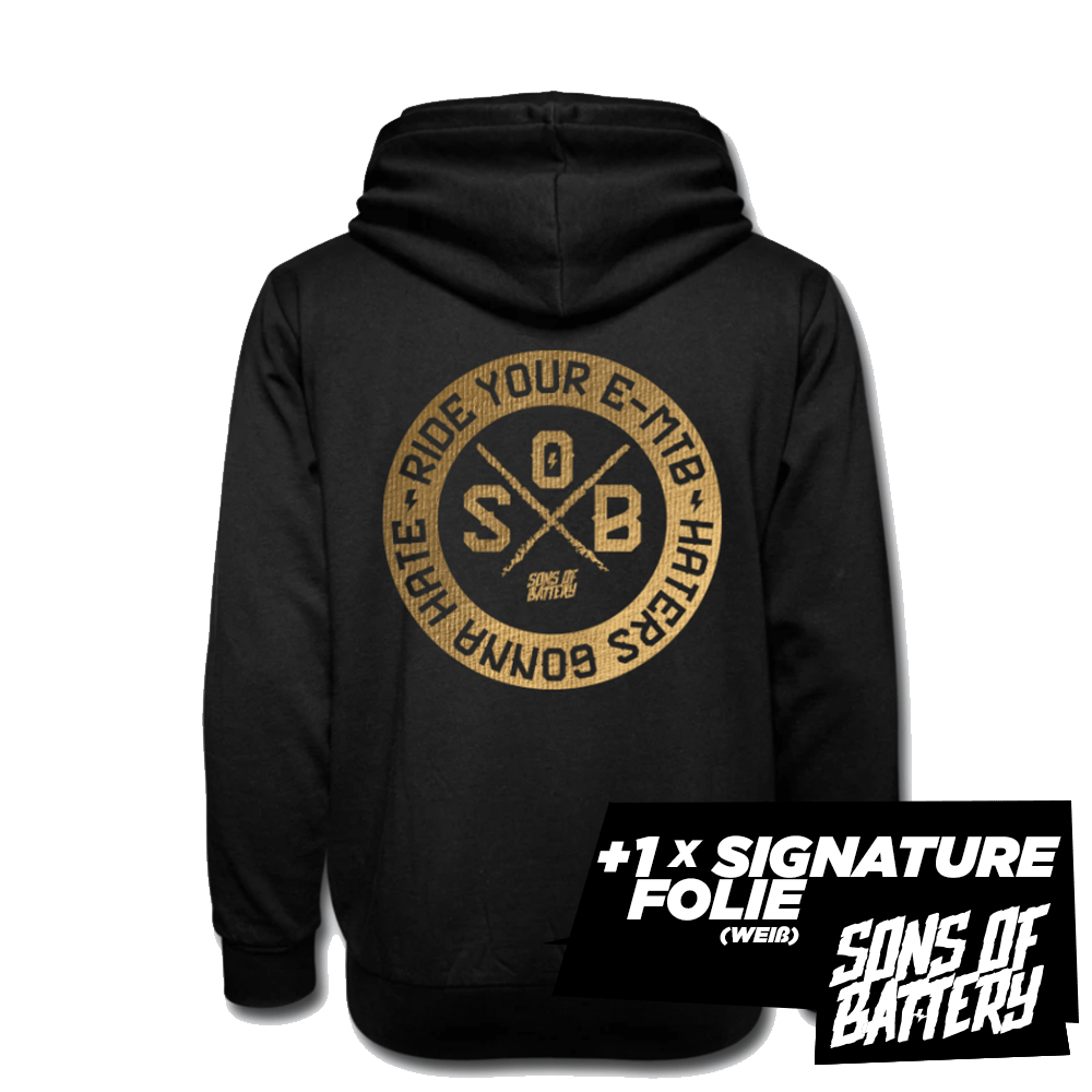 "Haters" - Gold . Sons of Battery - Unisex Schalkragen Hoodie - Sons of Battery® - E-MTB Brand & Community